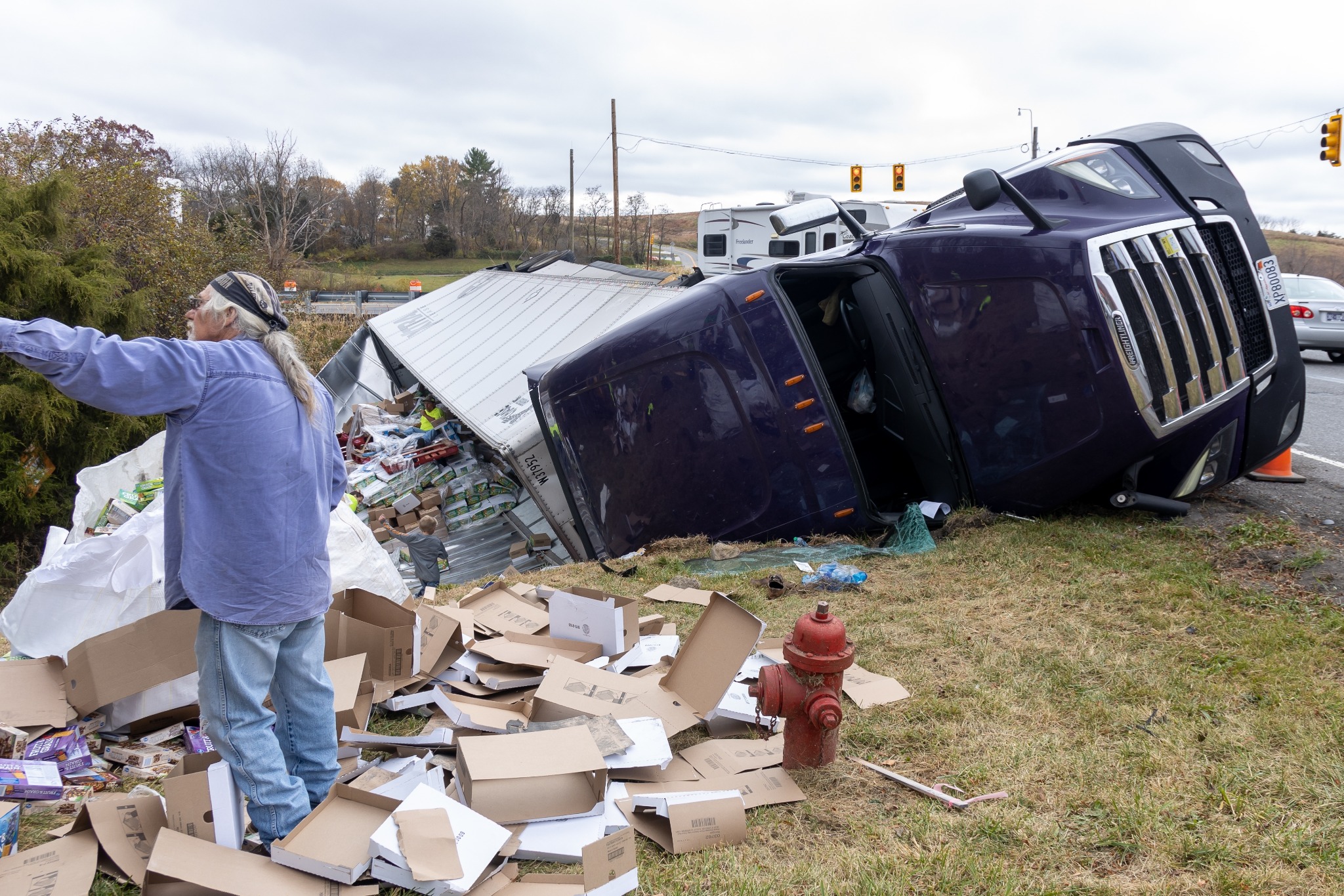 Truck overturned at intersection