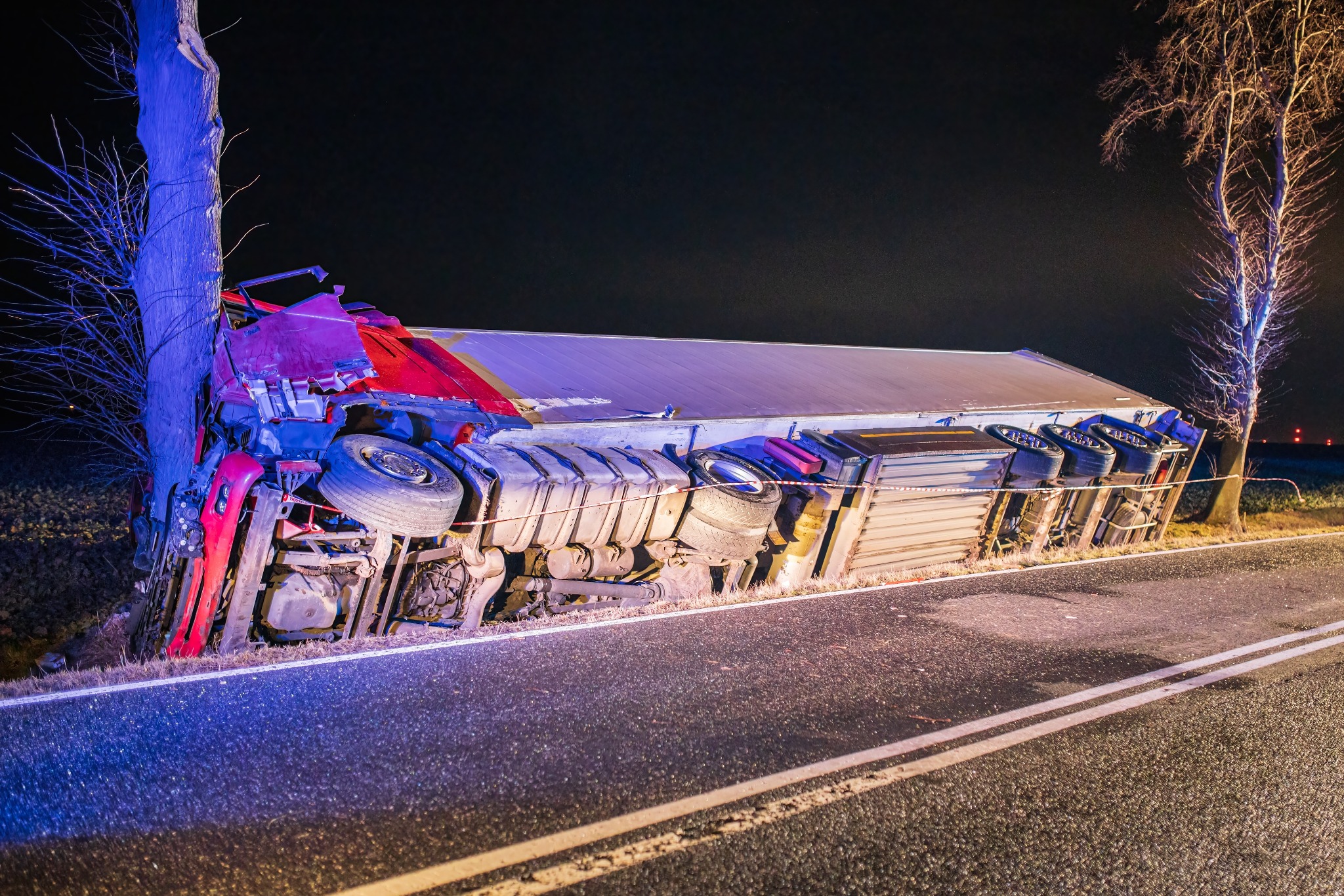 Truck overturned at night