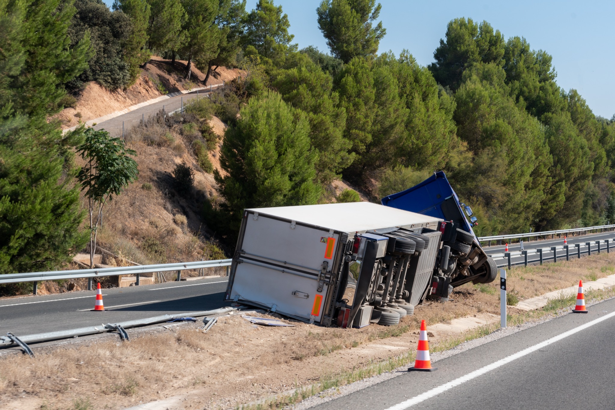 Overturned truck on roadside