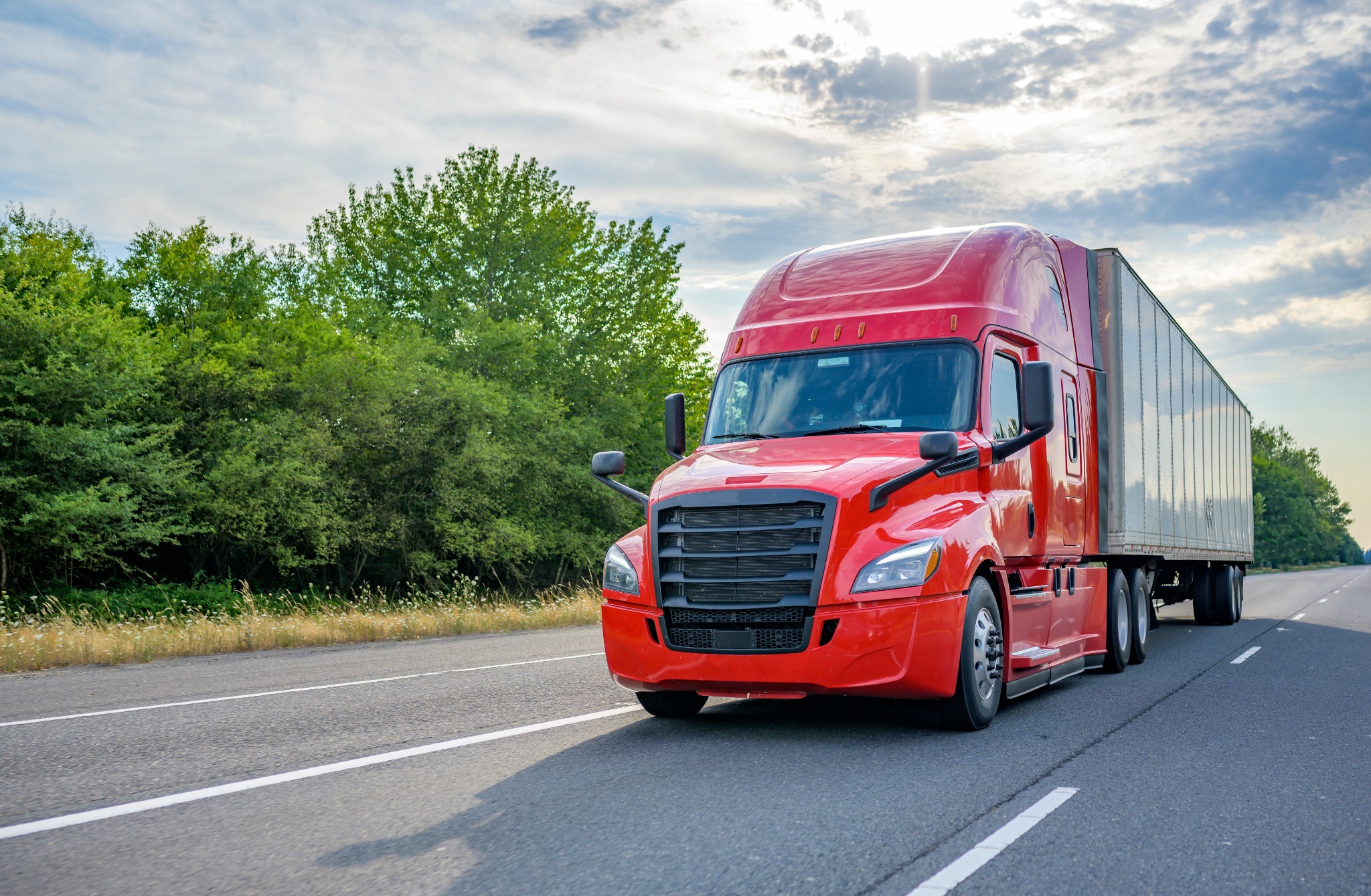 Red truck on highway